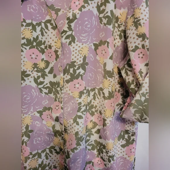 DONNKENNY Floral Women's Button Up Blouse - Pink, Green, And Yellow. - Picture 4 of 10